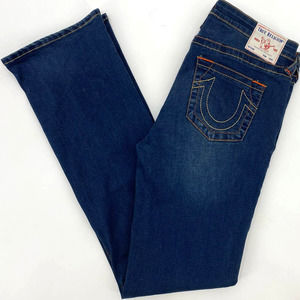 True Religion Jeans Genuine Becca 32 Dark Blue Mid Rise Boot Cut Stretch EUC